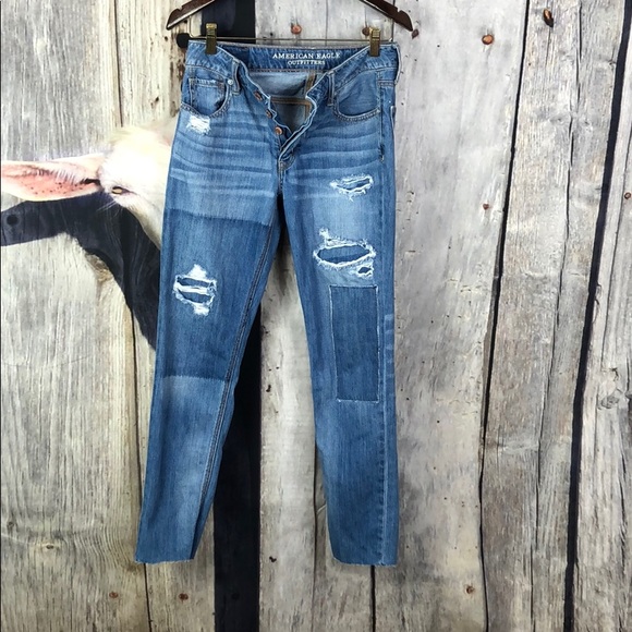 American Eagle Tom Girl Distressed Jeans Sz 0 Reg